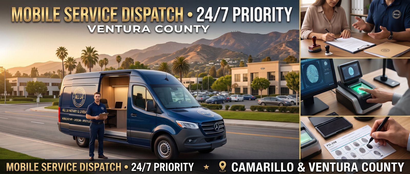 Mobile notary Camarillo Live Scan fingerprinting, FBI FD-258 cards, California apostille, and DMV VIN verification services in Camarillo CA