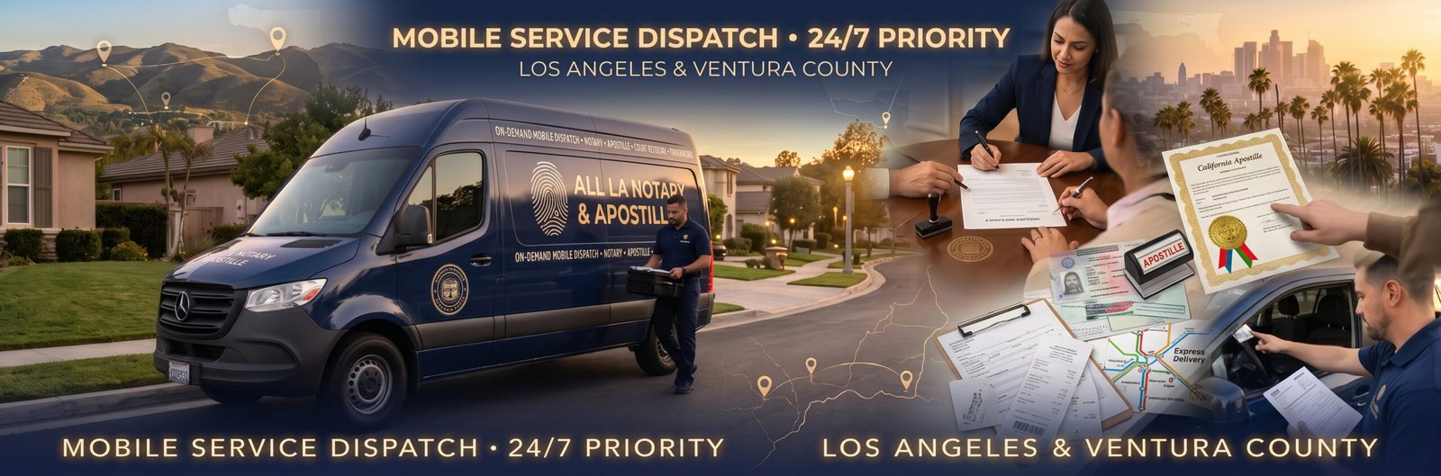 California mobile apostille and document authentication service van dispatched across Los Angeles and Ventura County with official certificates and seals