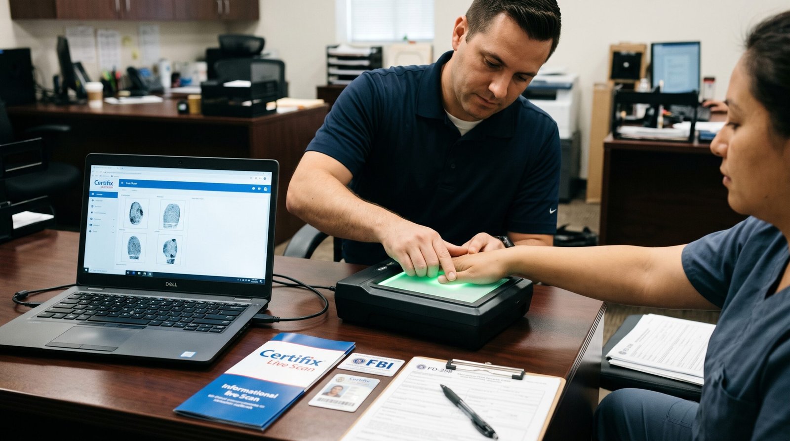 California Department of Justice Certified Fingerprint Roller conducting mobile AB 506 Live Scan